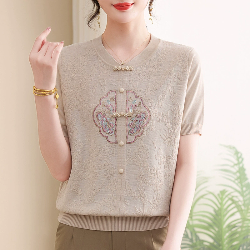 Новый стильный осенний свитер с длинными рукавами для женщин среднего и пожилого возраста, вязаная свободная модная блузка в китайском стиле.