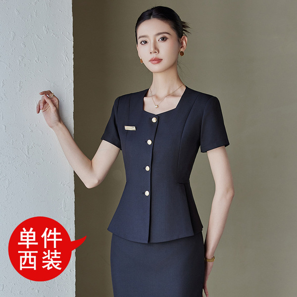 Professional Collarless Suit suit Women's Summer Hotel Reception Foreman Tooling Jewelry Shop Beauty Salon Overalls