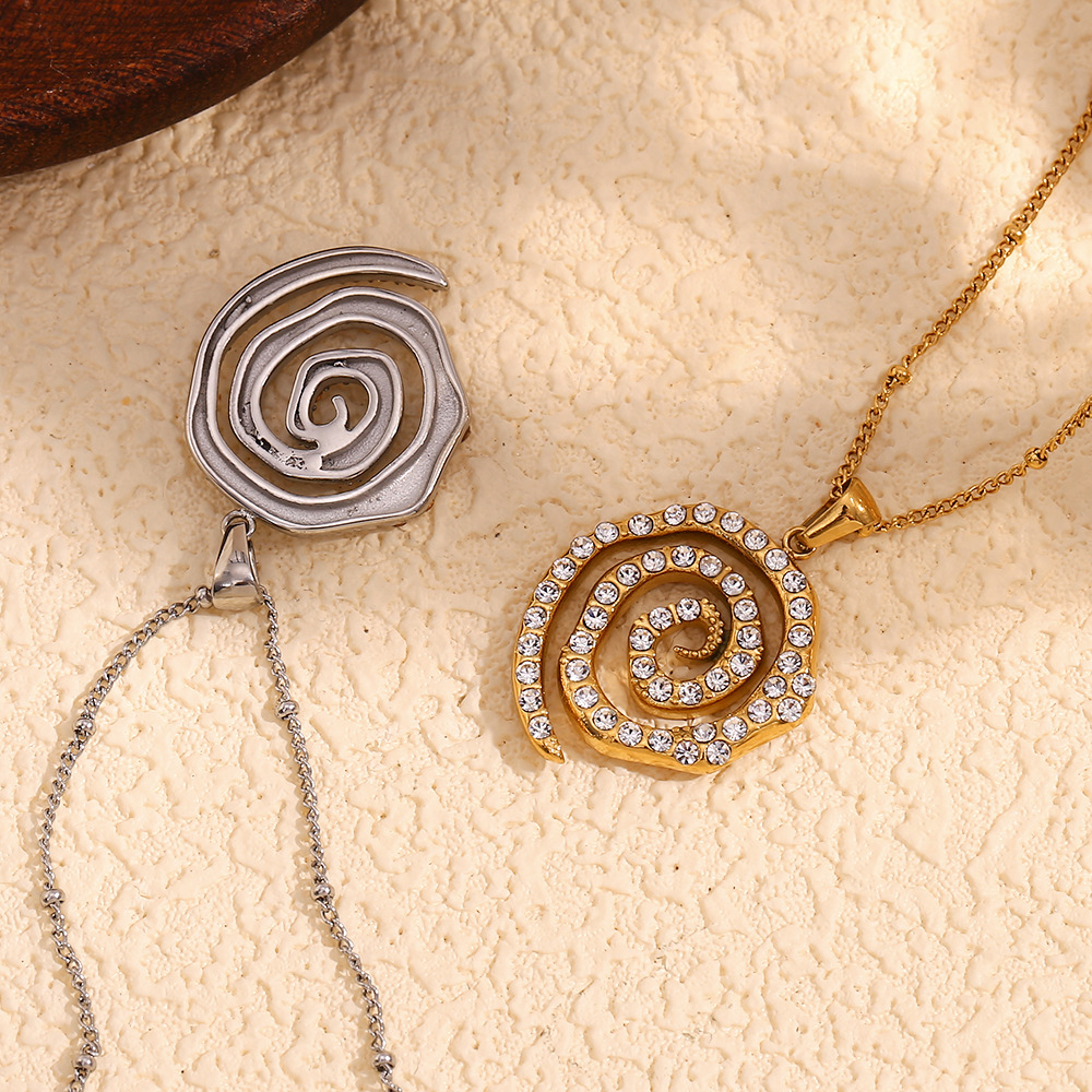 Full Diamond Spiral Pendant Stainless Steel Necklace