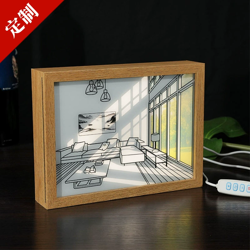 Photo frame, lightweight mirror with light, handmade, A-line, custom-made