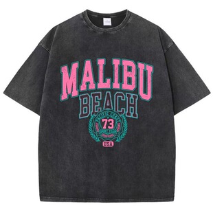 �¿�W��ӡ���͹�Malibu Beach Washed�R�ﲼ����ˮϴ����T��