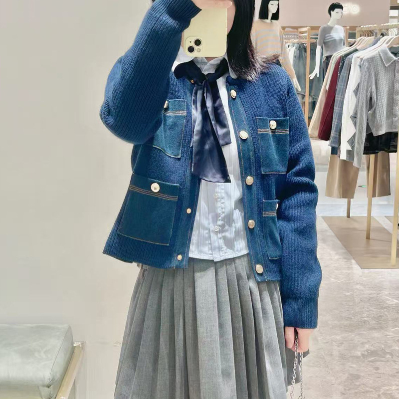 S Home Elegant Women's Clothing 2025 Autumn French Design Pocket Knit Cardigan Sweater Jacket Cardigan