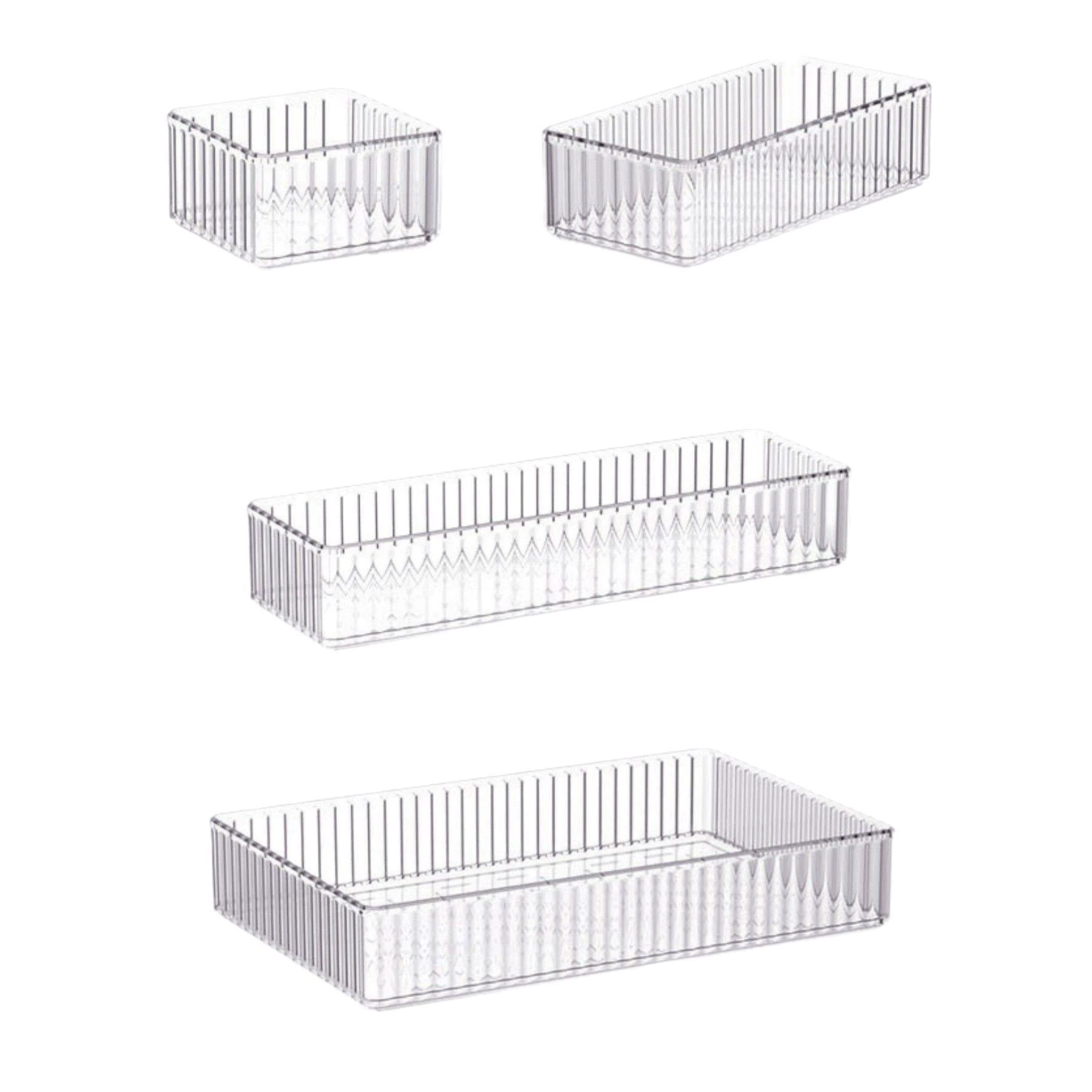 Table Storage Box, PET Striped Long Transparent Organizer — Extra Small to Large