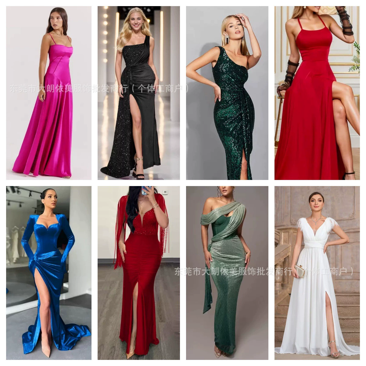 Оптовая продажа вечерних платьев Amazon: европейские и американские модели, платья с V-образным вырезом, пайетками, элегантные, из шифона с вставками.