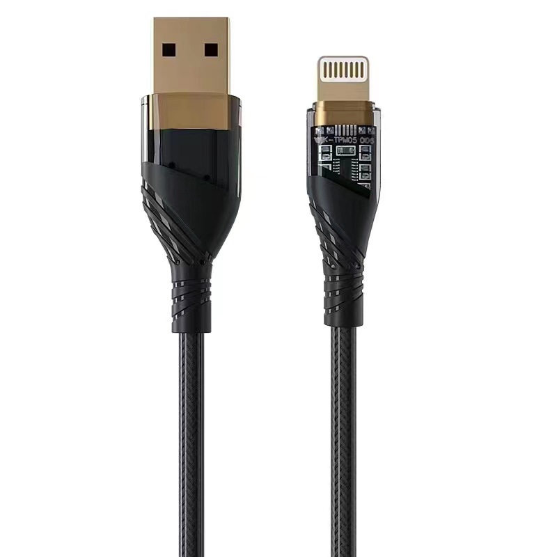 Vroče prodajan nov dvojni prozorni pozlačen perspektivni bliskavica PD svetleč hitri polnilni podatkovni kabel_voghion.com