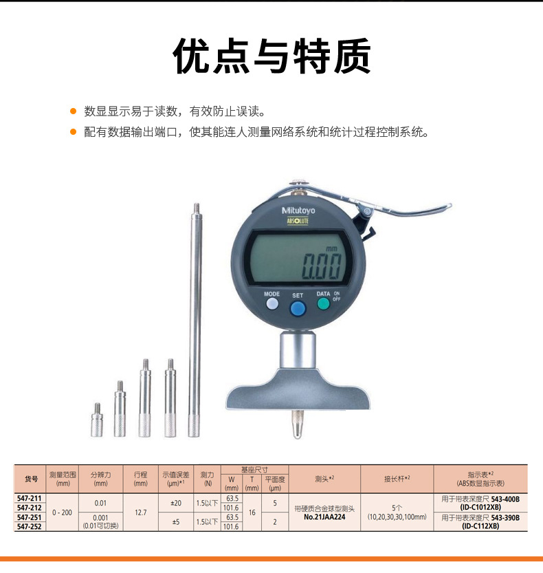 Mitutoyo三丰百分数显深度表547-212