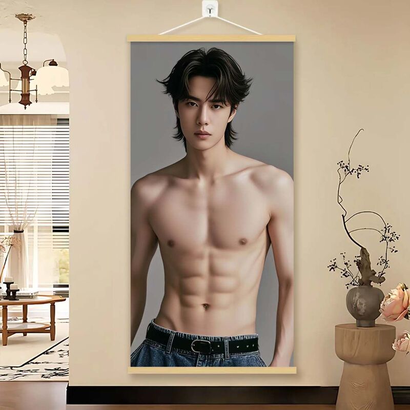 Wang Yibo abdominal muscle poster wall hanging picture frame for living room and bedroom, birthday gift, girl's room decoration, fan support Wang Yibo abdominal muscle poster wall hanging picture frame for living room and bedroom, birthday gift, girl's room decoration, fan support