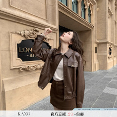 你好卡农 复古棕色翻领皮衣女春季2025年新款宽松显瘦小个子外套