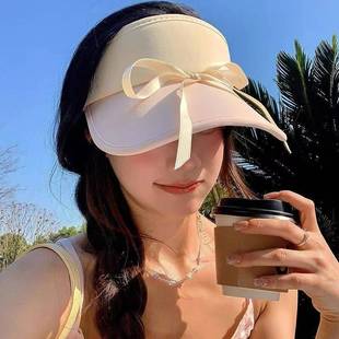 Bowknot Sun Hat for Women, Summer Wide-Brimmed Ice Silk Sun Hat, Breathable Open-Top Hat, Face-Slimming Sun Protection Sun Hat