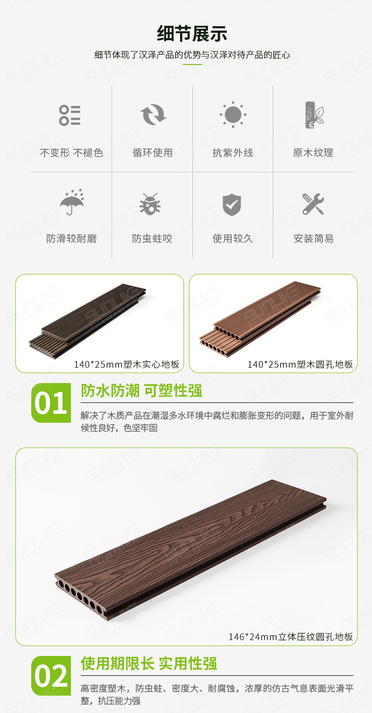 胜澜木共挤塑木地板长条户外空心木塑地板栈道地板防水圆孔木塑板-阿里巴巴