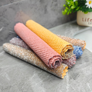Thickened Double-Sided Silver Wash Cloth Absorbent Not Easy to Lose Hair Kitchen Multifunctional Dishwashing Towel Degreasing Cleaning Dishwashing Cloth