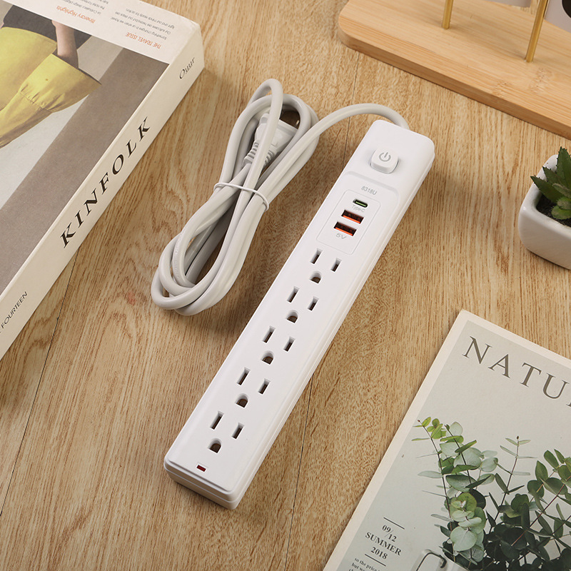 5 orificios 2USB + 1PD tarjeta de papel paquete de caja negra caja blanca interruptor general estándar estadounidense