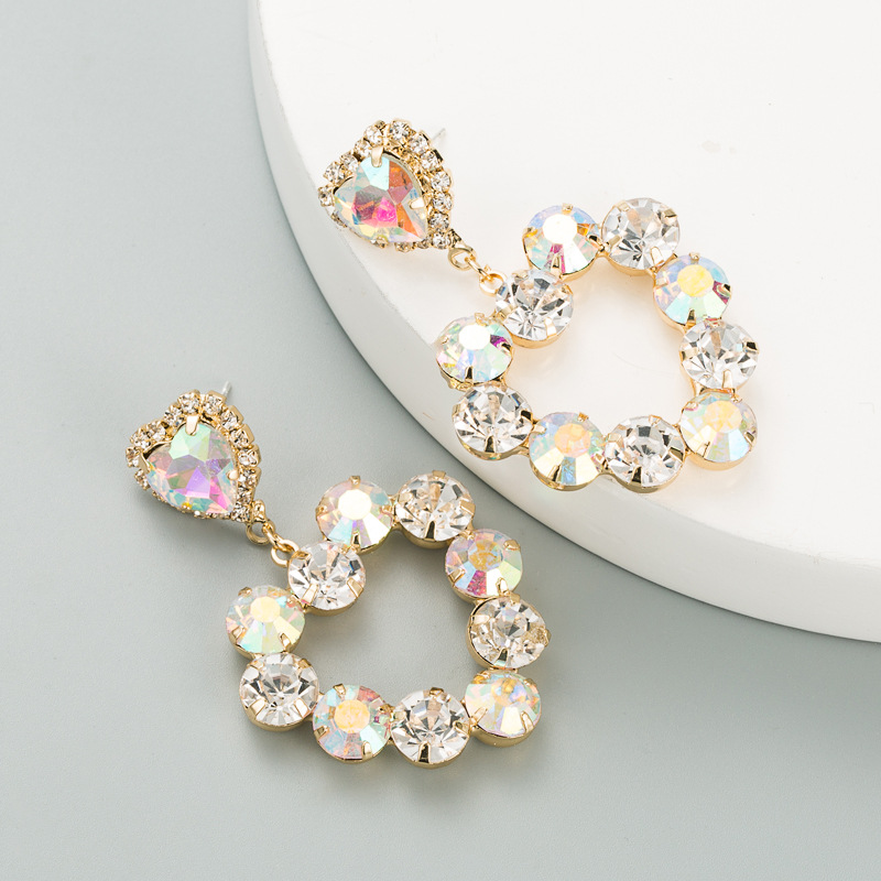 Korean Fashion Heart-shape Full Diamond Alloy Earrings display picture 4