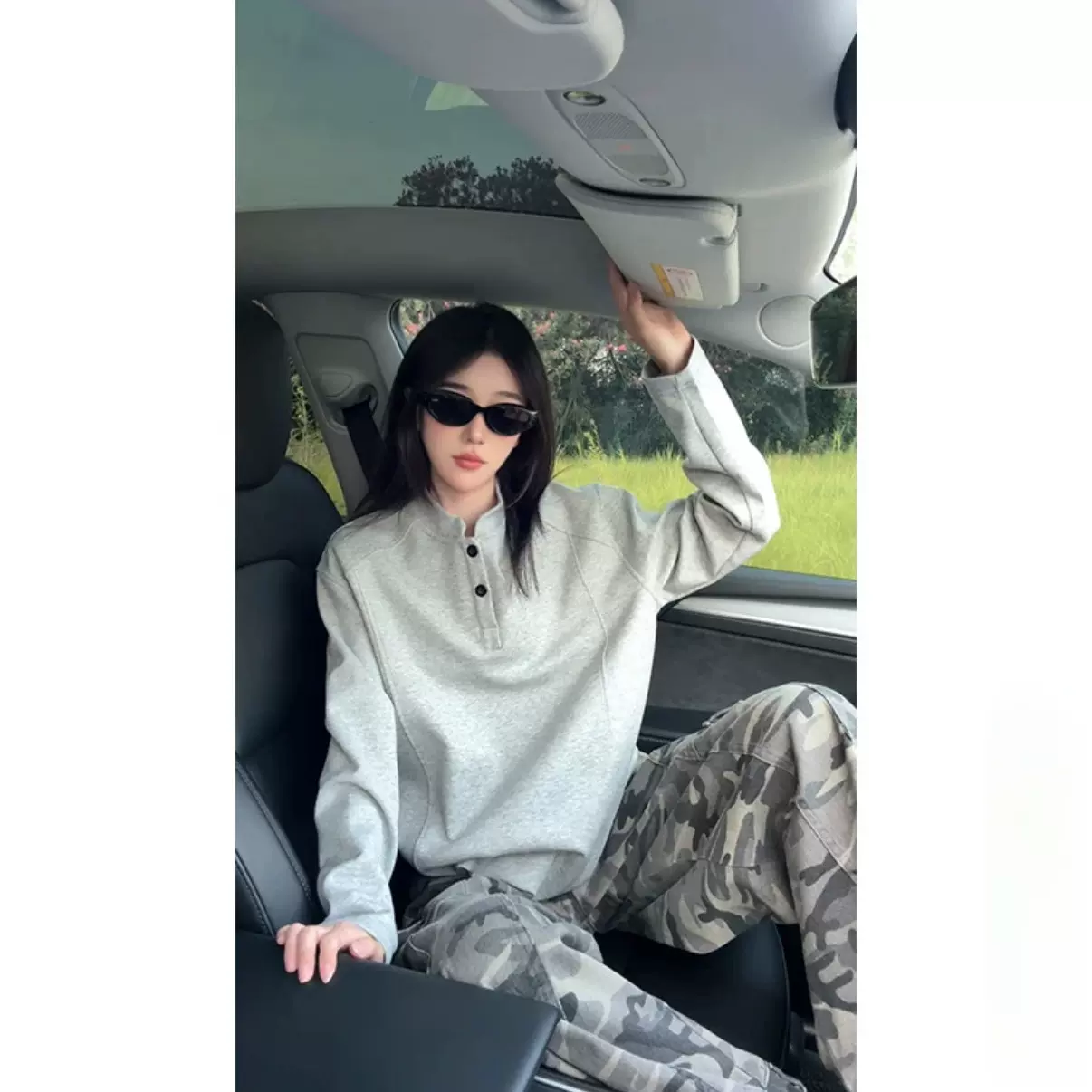 POLO衫亨利领长袖t恤男秋季解构拼接设计感正肩打底衫春秋款卫衣