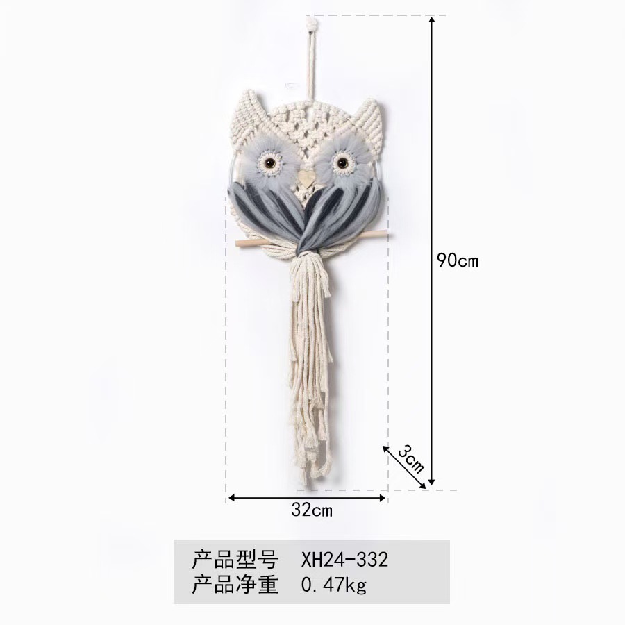 Cuerda de algodón tejido a mano colgante de búho tapices de pared creativos bohemios adornos de decoración del hogar de estilo nórdico