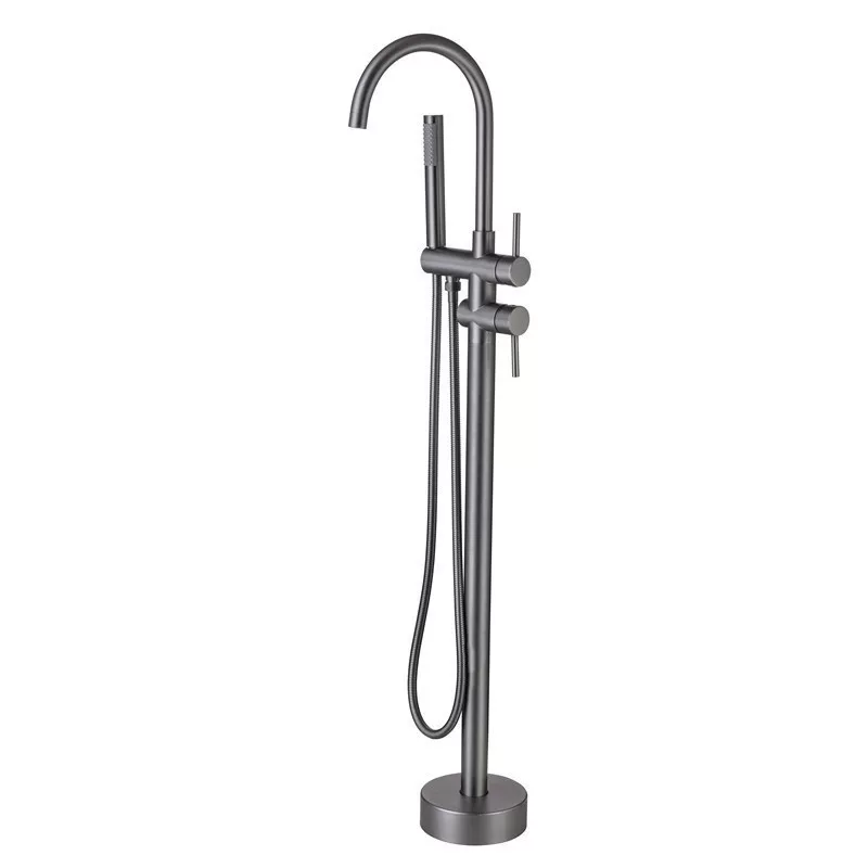 Bathtub faucet shower set gun grey floor-standing faucet with hand spray head bathroom vertical rotary wooden barrel