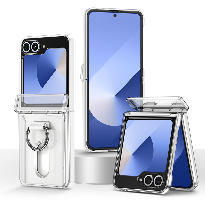 サムスン ZFlip7 透明携帯電話ケース折りたたみ中央軸バックルカードホルダー ZFlip6 落下防止保護ケースに適した国境を越えた|undefined