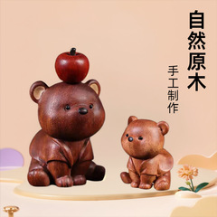 無垢材彫刻活力クマ木彫り装飾品クリエイティブデスクトップリビングルームホームワインキャビネット玄関オフィス誕生日ギフト