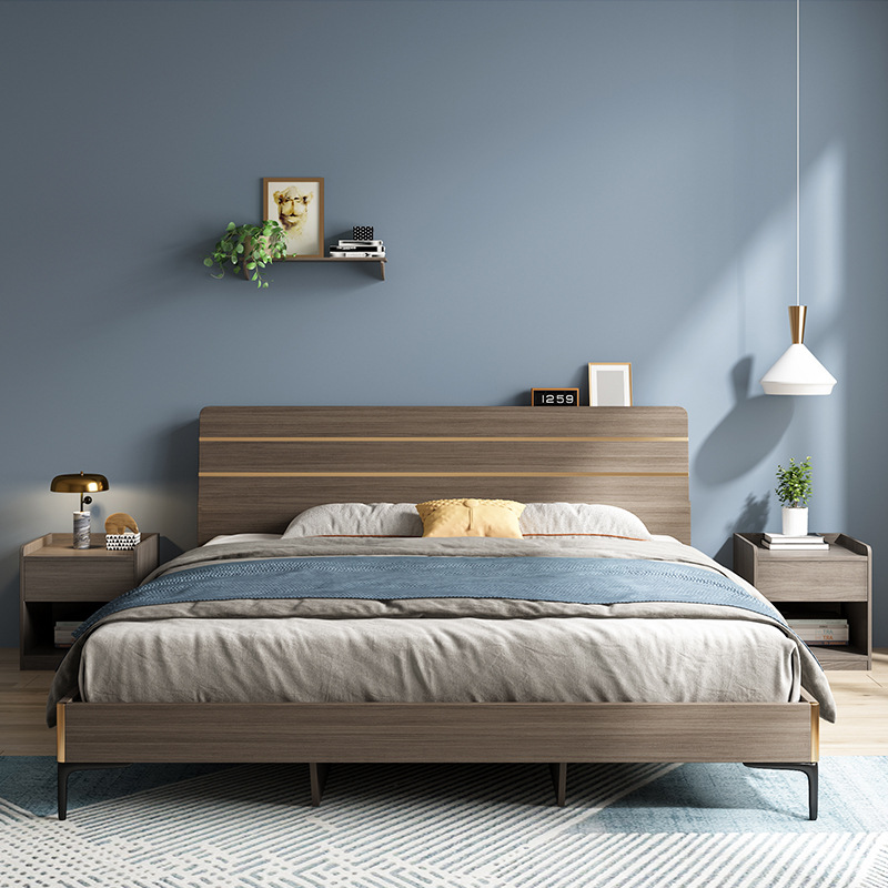 木月板式双人床1.8米现代简约架子床1.5米卧室气动高箱储物北欧床