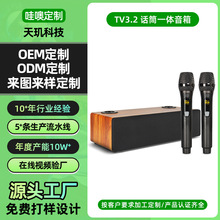 定制 麦克风音响k歌一体蓝牙音箱木质低音炮无线双麦家用唱歌音响