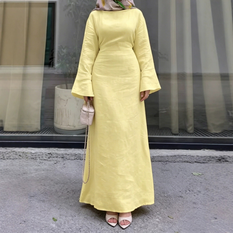 Women's casual elegant light yellow robe dress, a slim-fitting long dress suitable for vacations in spring and summer