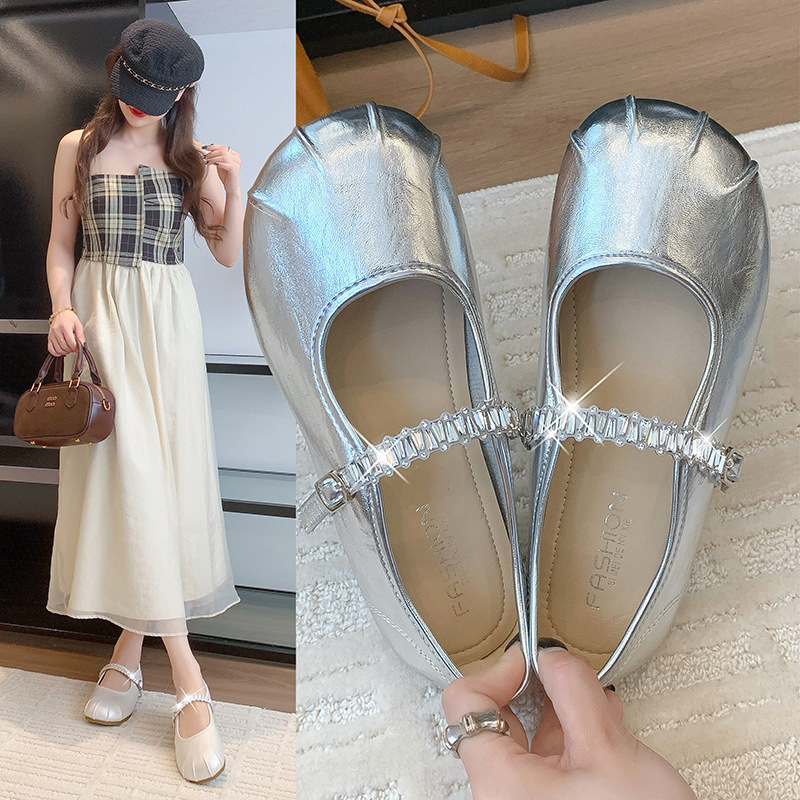 女性用フラットシューズ 2025 新しい夏スタイルのスカート付き小さな革靴美しいイブニングシューズフレンチメリージェーン女性の靴|undefined
