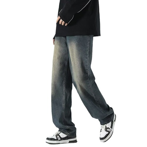 Vintage American Street High-Waisted Straight Leg Loose Fit Men's Spring and Autumn Washed Casual Trousers