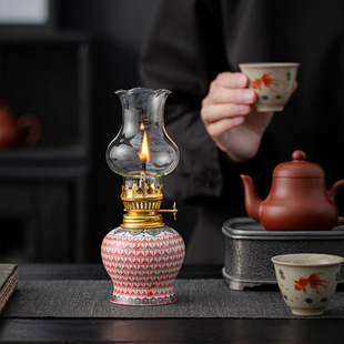 Ceramic Creative Butter Lamp Camping Style B&B Atmosphere Lamp Home Antique Small Oil Lamp Everlasting Lamp for Buddha Ornaments Tea Room