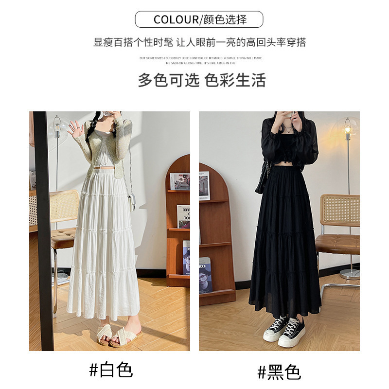 女性用スカート、ロングスカート、春夏プチプリーツチュチュスカート、アンブレラスカート、ドレープフェアリースカート、気質ホワイトケーキスカート|undefined