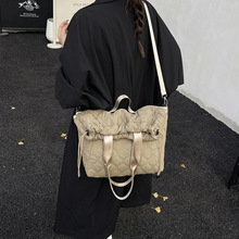 新款秋冬夹棉多功能托特包跨境女士绣线手提包大容量单肩包斜挎包