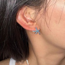 超闪蓝色海星耳钉女小众设计高级感2025新款简约气质百搭耳饰女潮