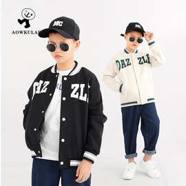 儿童春秋季韩版新款运动外套 中大童字母棒球服男童立领夹克批发
