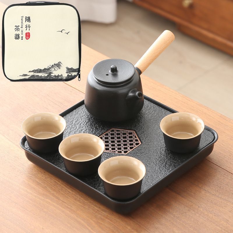 나무옆냄비 270ml+4컵+차쟁반+여행가방