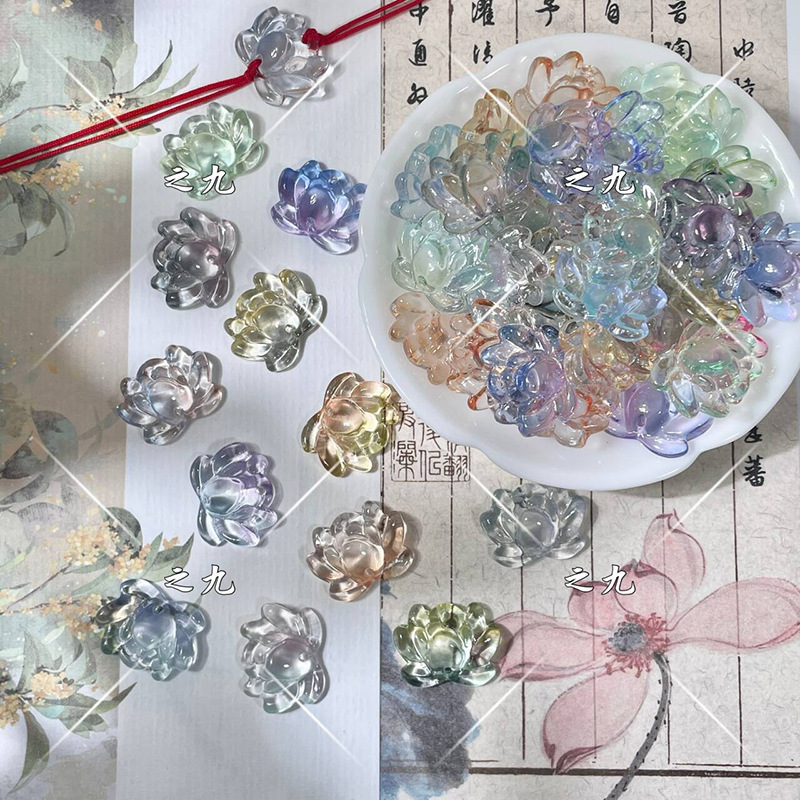 Wholesale colored glaze three-dimensional lotus new Chinese double-hole lotus diy handmade beaded antique hairpin production materials
