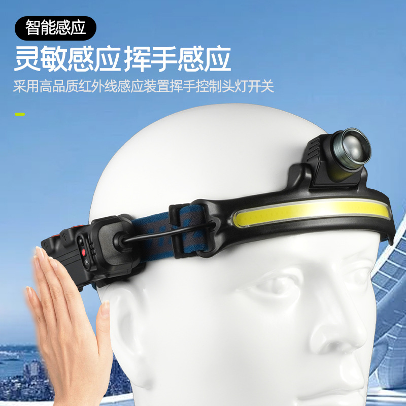 Cross-border COB Strong Skin Headlight Mini Headset Running Zoom Rechargeable Night Running Light Induction Headlight