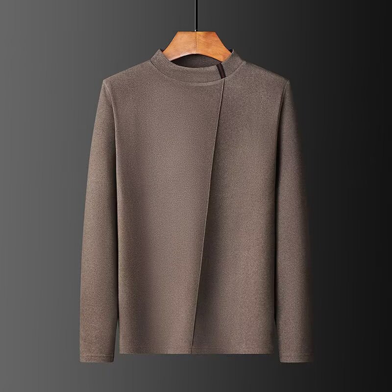 Hombre de cuello medio alto de terciopelo de doble cara de camiseta de manga larga de color sólido, camiseta de cuello medio alto de otoño, camiseta de base, camiseta de una sola parte superior