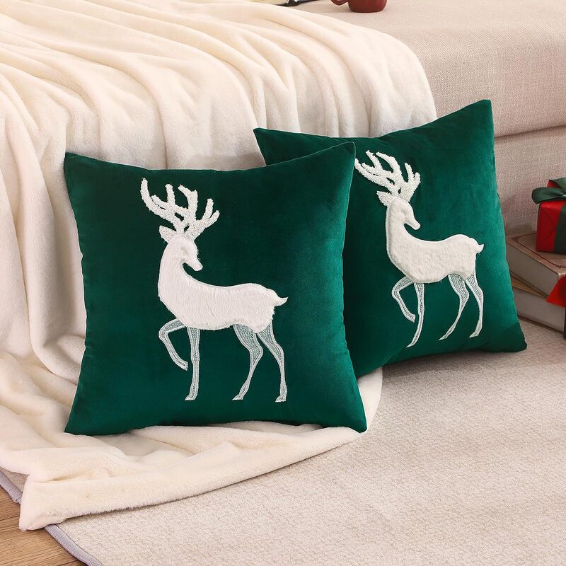 ヘラジカのクリスマスツリーブロンズ枕カバー、秋冬スノーフレーク刺繍クッションカバー45*45、クロスボーダーホットセール|undefined