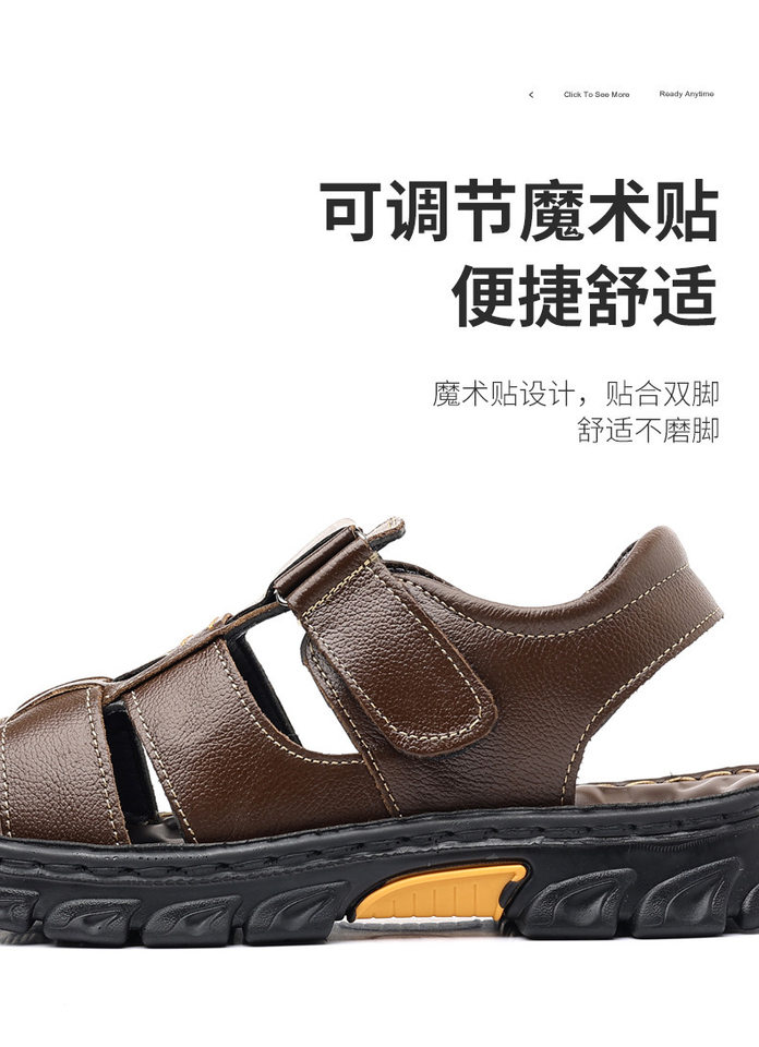 Dép sandal nam da bò hở ngón đi biển chống trượt — nâu, đen chi tiết 13