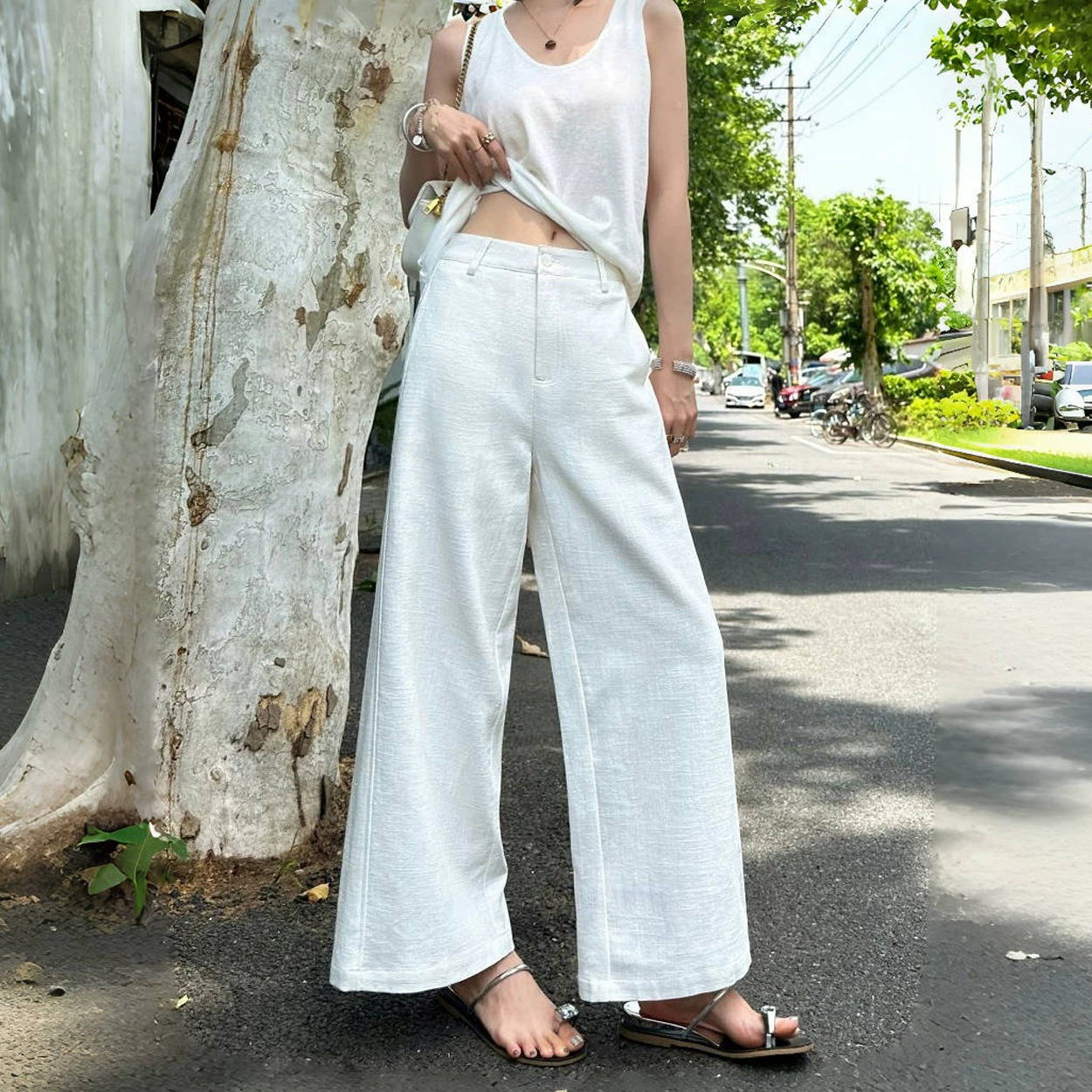 Белые льняные Рами широкие брюки женские летние тонкие расслабление