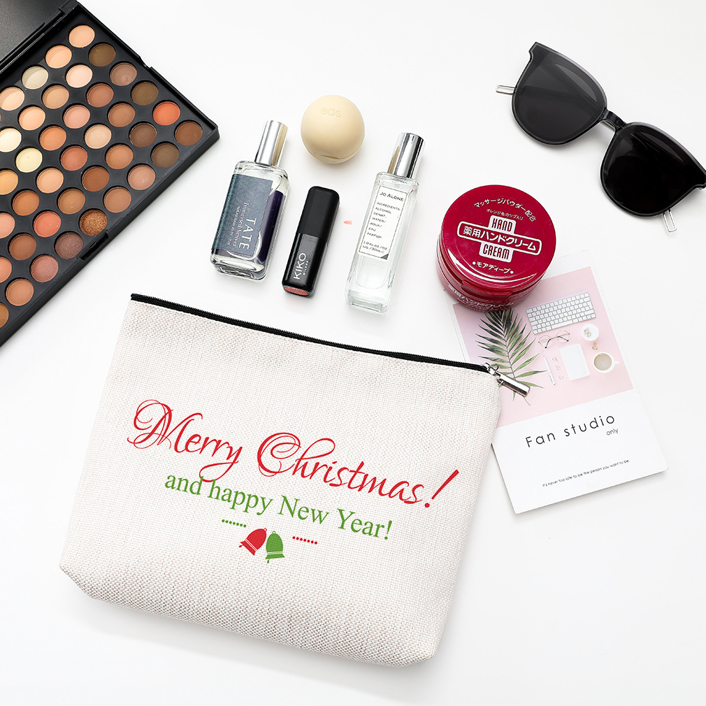 Bolsa de Almacenamiento de Cosméticos y Joyas de Algodón y Lino con Cierre y Estampado de Corazón para Navidad, de Amazon