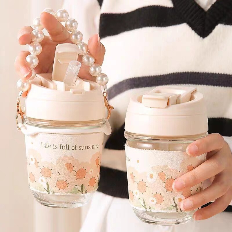 High-Value Pearl Cup Double Drinking Cup Portable Coffee Glass Water Cup Ins Straw Cup Internet Celebrity Same Style Bracelet Cup High-Value Pearl Cup Double Drinking Cup Portable Coffee Glass Water Cup Ins Straw Cup Internet Celebrity Same Style Bracelet Cup