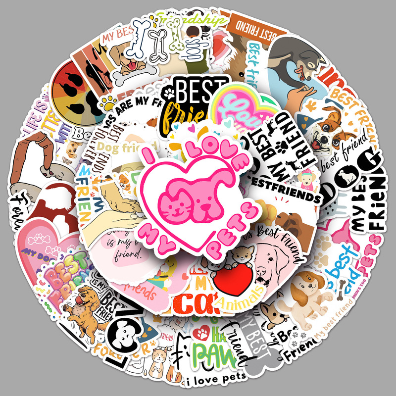 50 Pet Is a Good Friend Stickers, Positive Energy English Phrases and Sentences, Waterproof Decorative Notebook Stickers