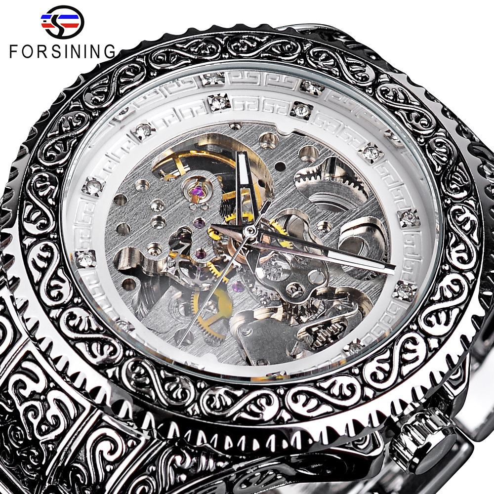 Forsining orologio meccanico completamente automatico da uomo intagliato in oro con fibbia a farfalla impermeabile_voghion.com