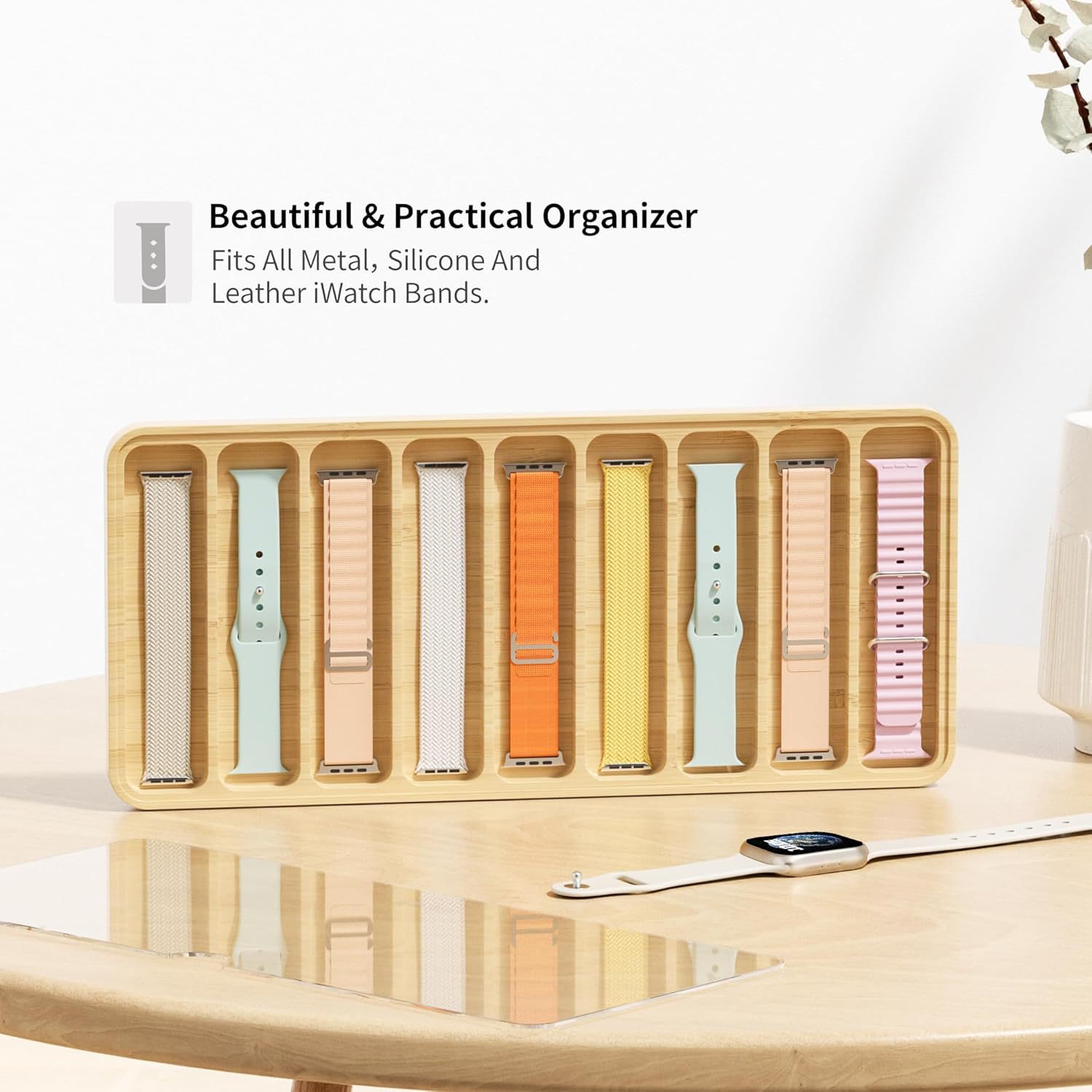 Wooden Multi-Grid Watch Strap Storage Box, Groove Watch Strap Display Box, Solid Wood Compartment Bracelet Display Tray