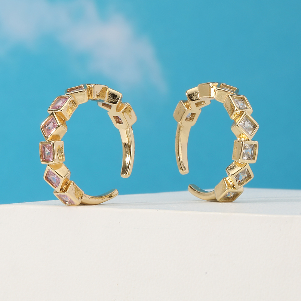 Simple Style Rhombus Copper Open Ring Plating Zircon Copper Rings