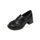 2024 Spring New Genuine Leather Hepburn Coarse Heels Small Leather Shoes Women's Retro High Heels Black Lefu Shoes Single Shoes Large