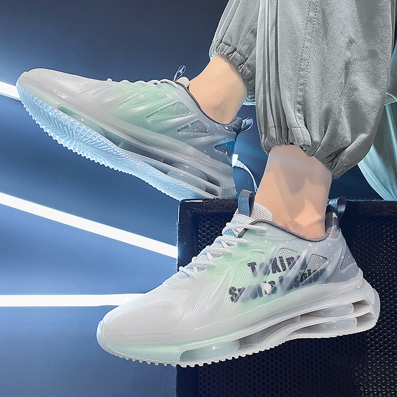 Cojín de aire doble zapatos de hombre a juego otoño nuevos deportes zapatos de correr casuales volando malla tejida superficie transpirable amortiguador papá zapatos de moda