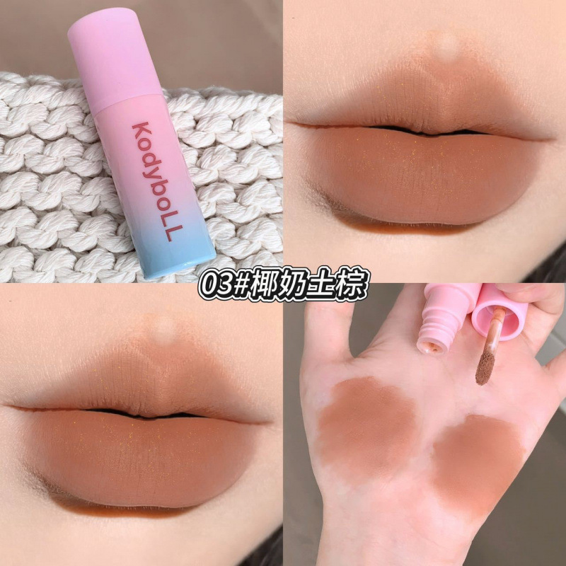 Kodyboll esmalte labial de niebla suave, mate, blanco, seco, color natural, lipstick.