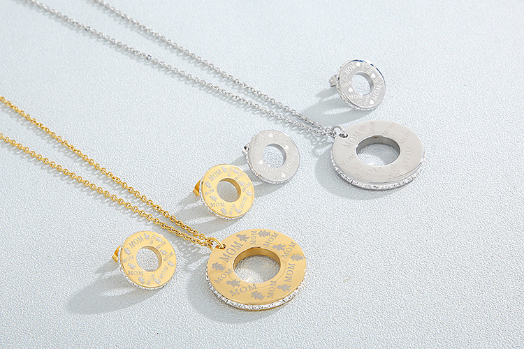 European and American Heart Necklace Semicircle Earrings Electroplating Rhinestone Stainless Steel J