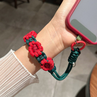 Woven Flower Wrist Rope Mobile Phone Lanyard Short Satchel Widened and Firm Travel Anti-Lost Pendant Fashionable Mobile Phone Chain
